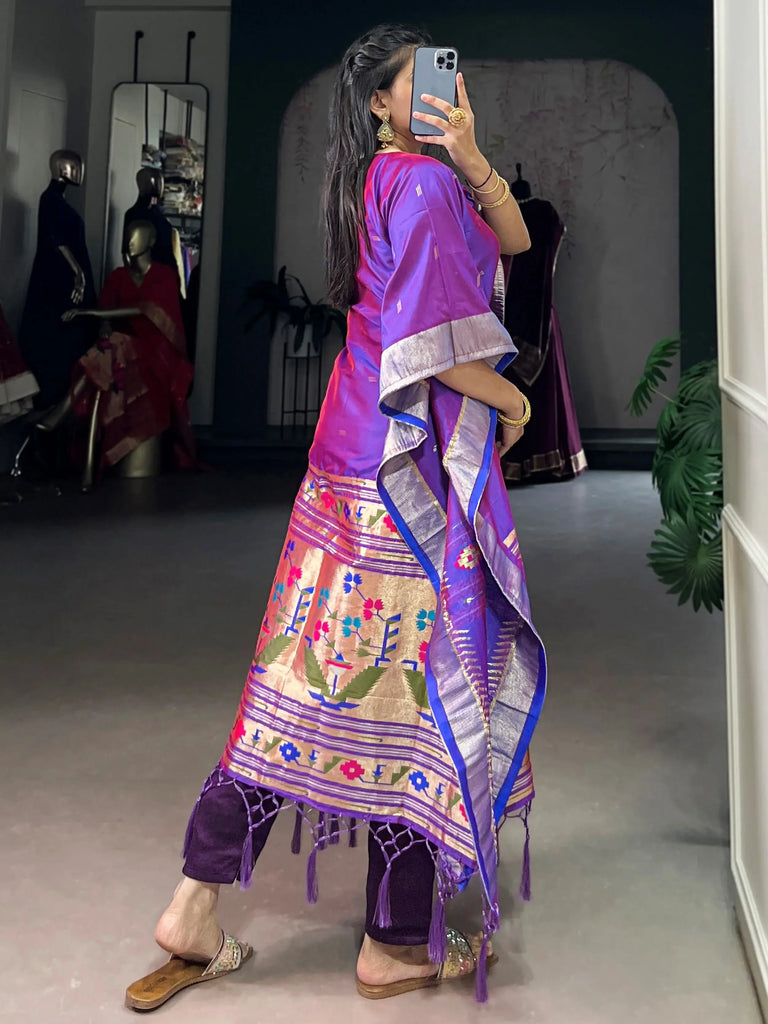 Glowing Purple Zari Weaving jacquard Festive Wear Kaftan