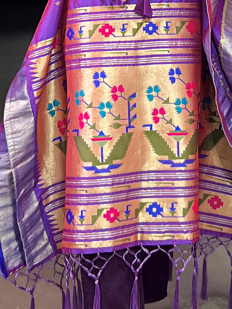 Glowing Purple Zari Weaving jacquard Festive Wear Kaftan