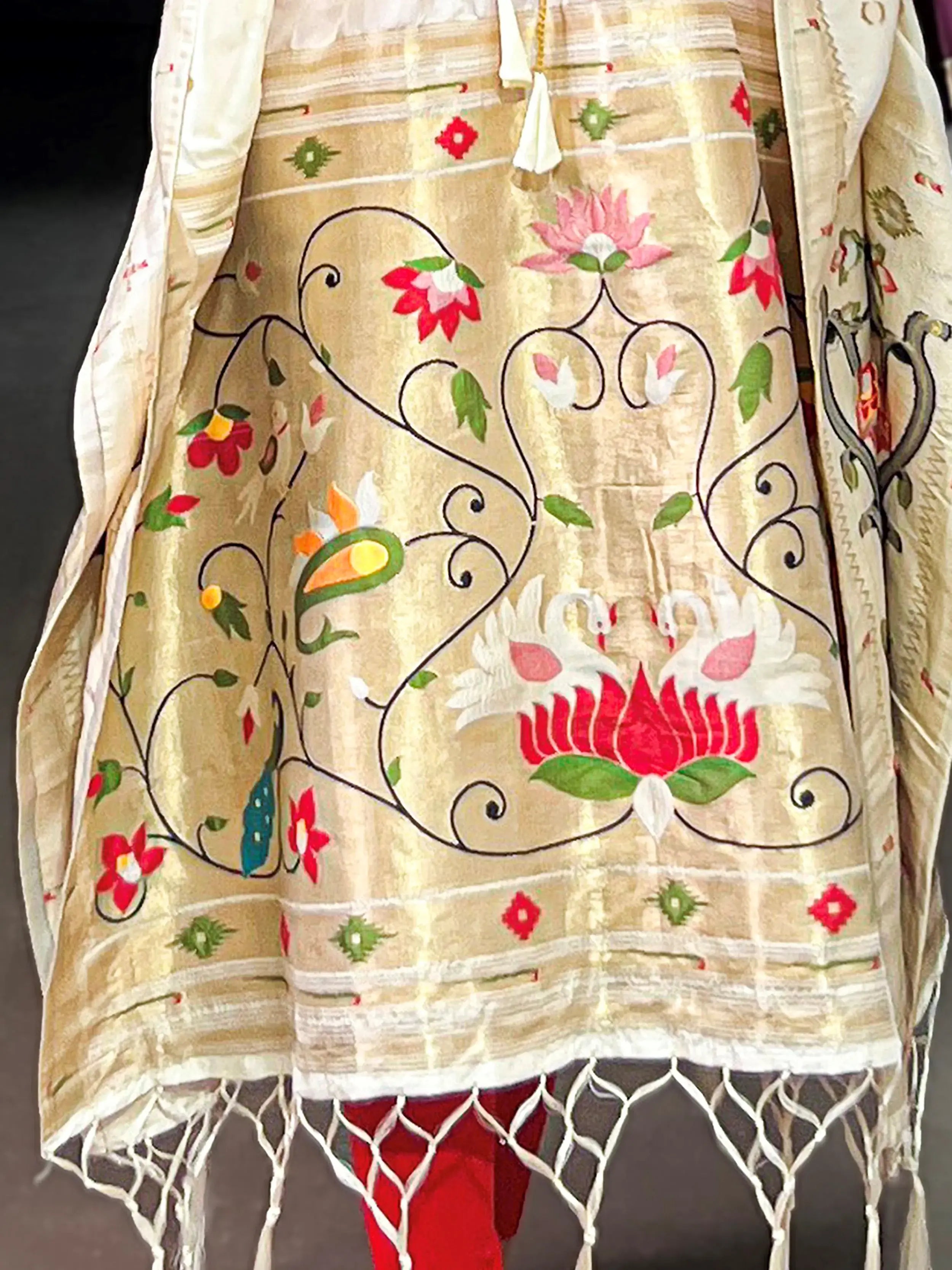 Fabulous White Zari Weaving jacquard Festive Wear Kaftan