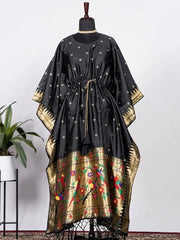 Stunning Black Zari Weaved Paithani Silk Festive Wear Kaftan