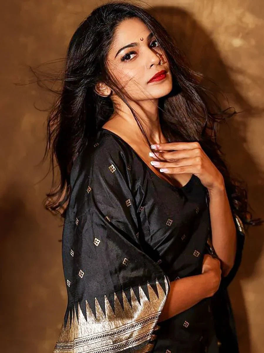 Stunning Black Zari Weaved Paithani Silk Festive Wear Kaftan