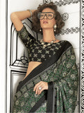 Amazing Green Printed Satin Traditional Wear Saree With Blouse