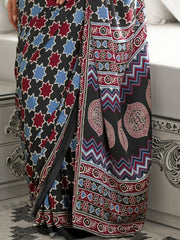 Gorgeous Black Printed Satin Traditional Wear Saree With Blouse