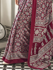 Adorable Maroon Printed Satin Wedding Wear Saree With Blouse
