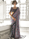 Attractive Light Sky Blue Printed Satin Wedding Wear Saree With Blouse