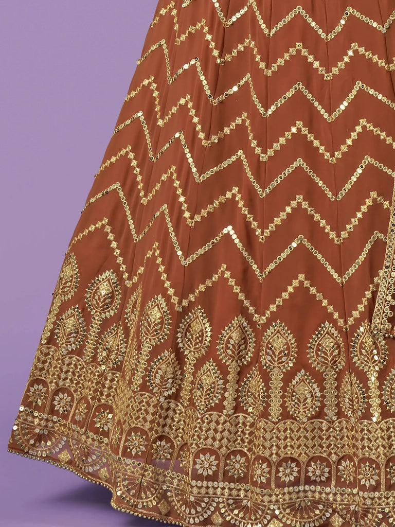 Outstanding Orange Zari Work Georgette Party Wear Lehenga Choli