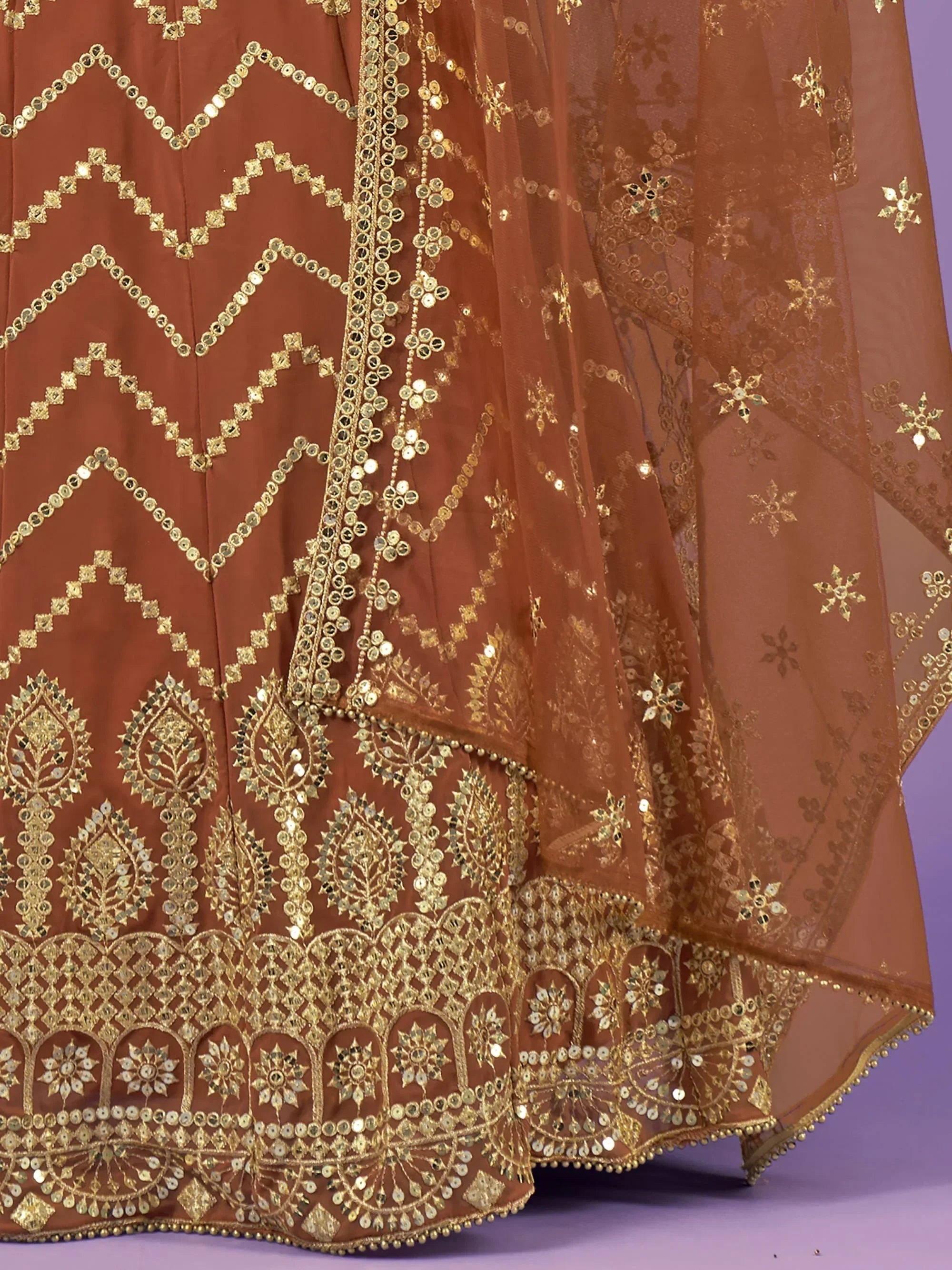 Outstanding Orange Zari Work Georgette Party Wear Lehenga Choli