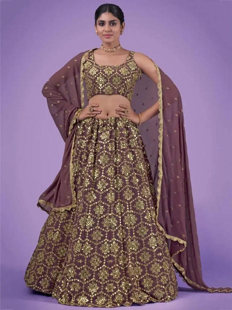 Splendid Lilac Zari Work Georgette Party Wear Lehenga Choli