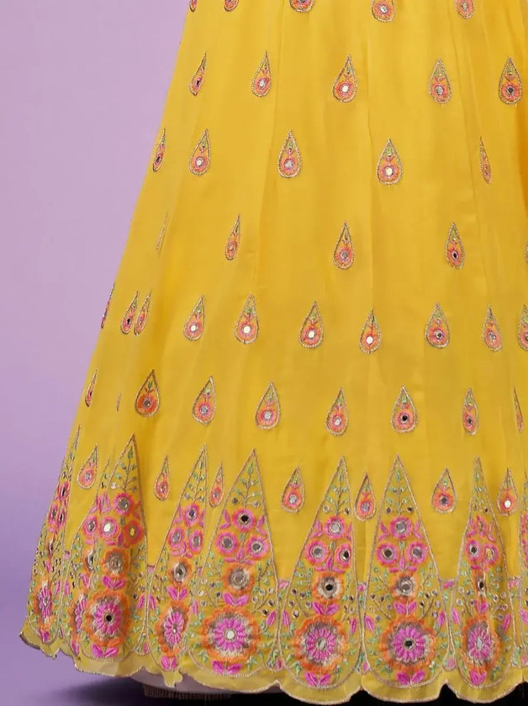 Angelic Yellow Zari Work Georgette Party Wear Lehenga Choli