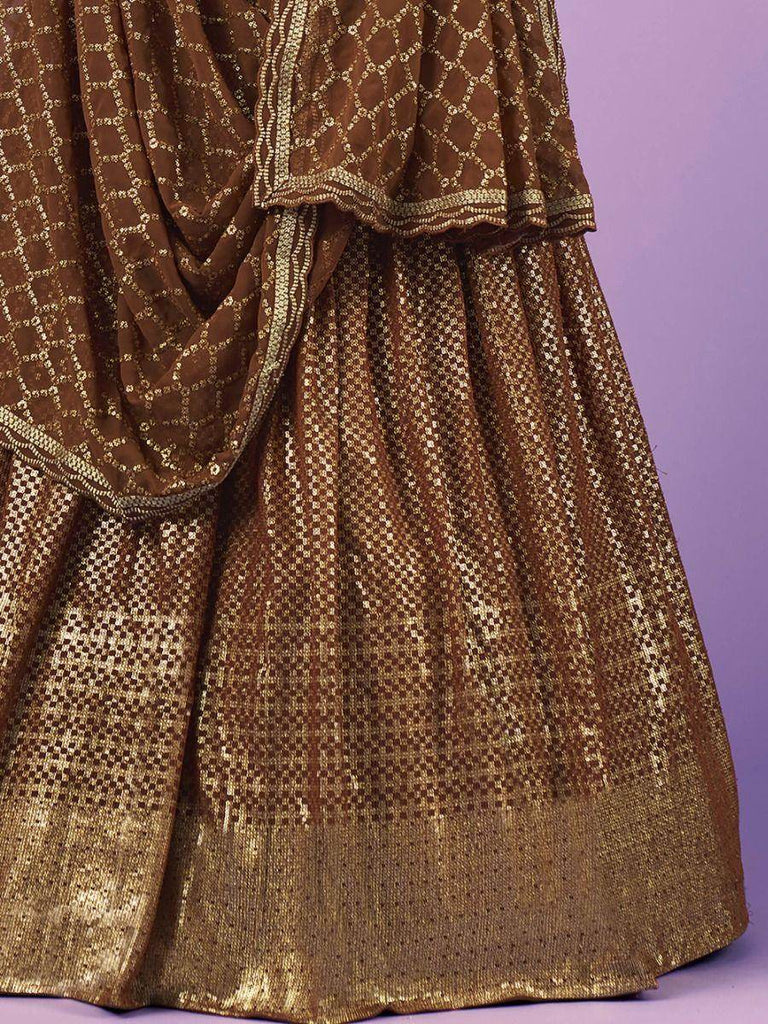 Stunning Brown Zari Work Georgette Party Wear Lehenga Choli
