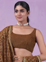 Stunning Brown Zari Work Georgette Party Wear Lehenga Choli
