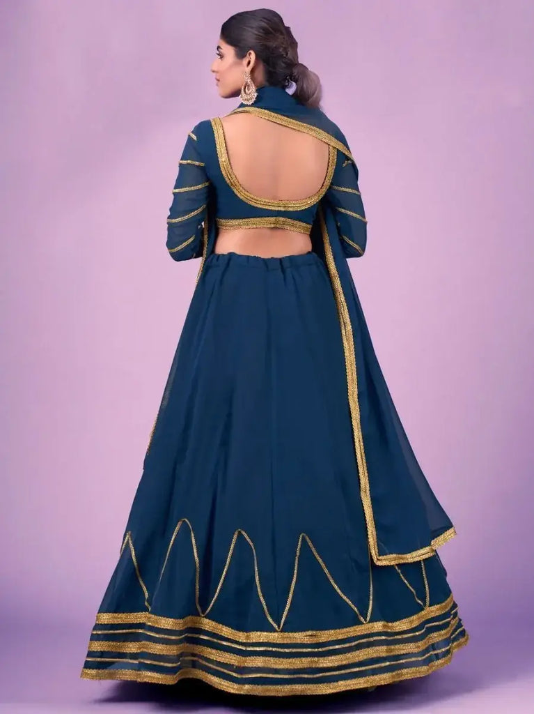 Pretty Navy Blue Gota Work Georgette Party Wear lehenga Choli