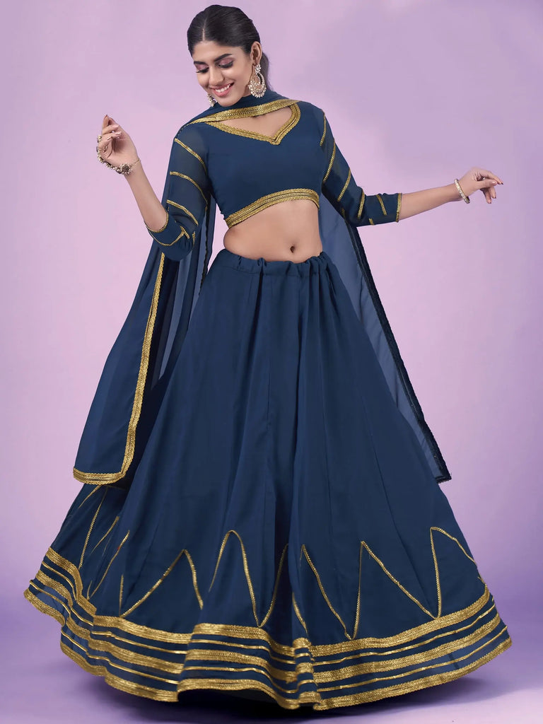 Pretty Navy Blue Gota Work Georgette Party Wear lehenga Choli