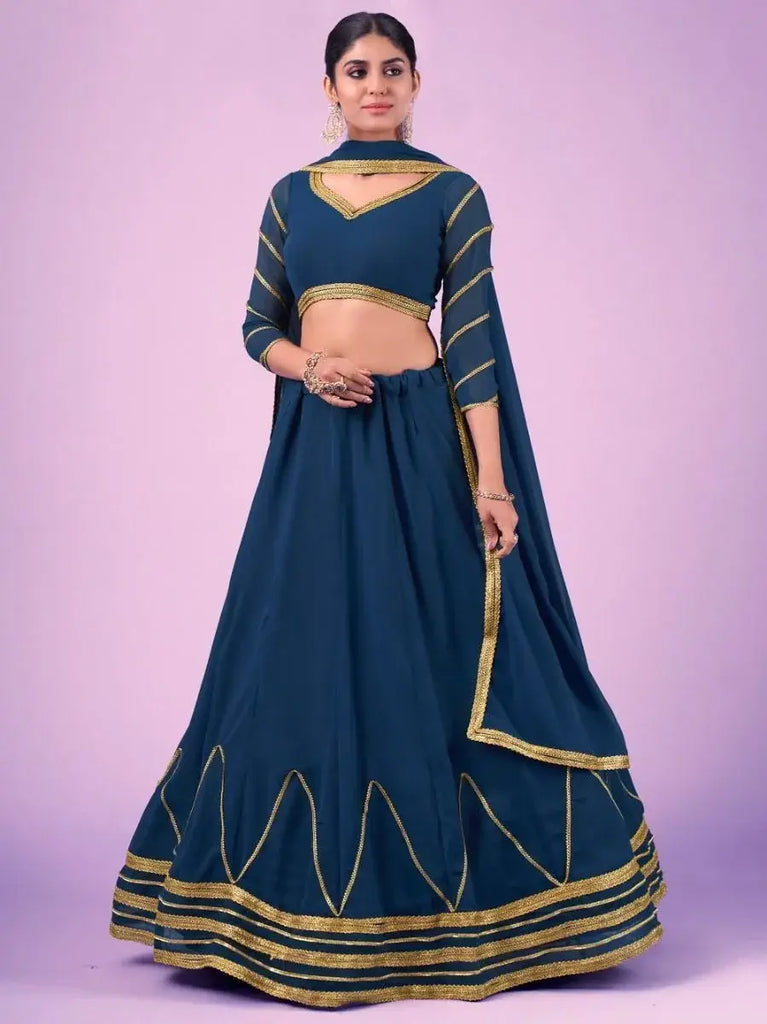 Pretty Navy Blue Gota Work Georgette Party Wear lehenga Choli