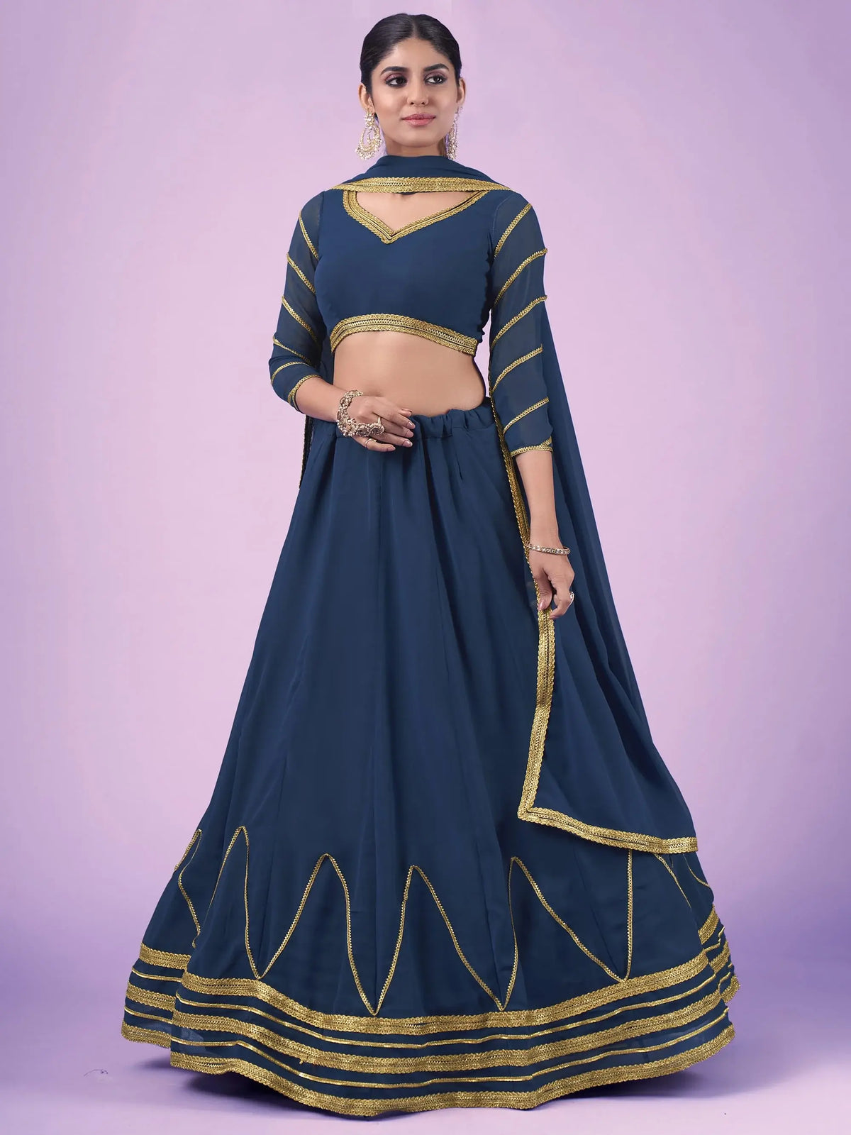 Pretty Navy Blue Gota Work Georgette Party Wear lehenga Choli