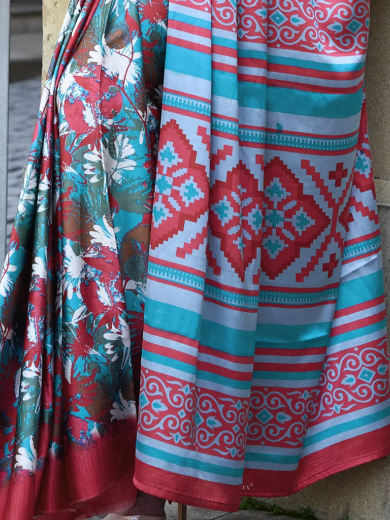 Adorable Multi Color Digital Printed Festival Wear Saree With Blouse