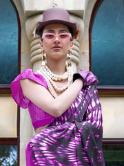 Astonishing Purple Color Printed Satin Casual Wear Saree With Blouse