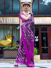 Astonishing Purple Color Printed Satin Casual Wear Saree With Blouse