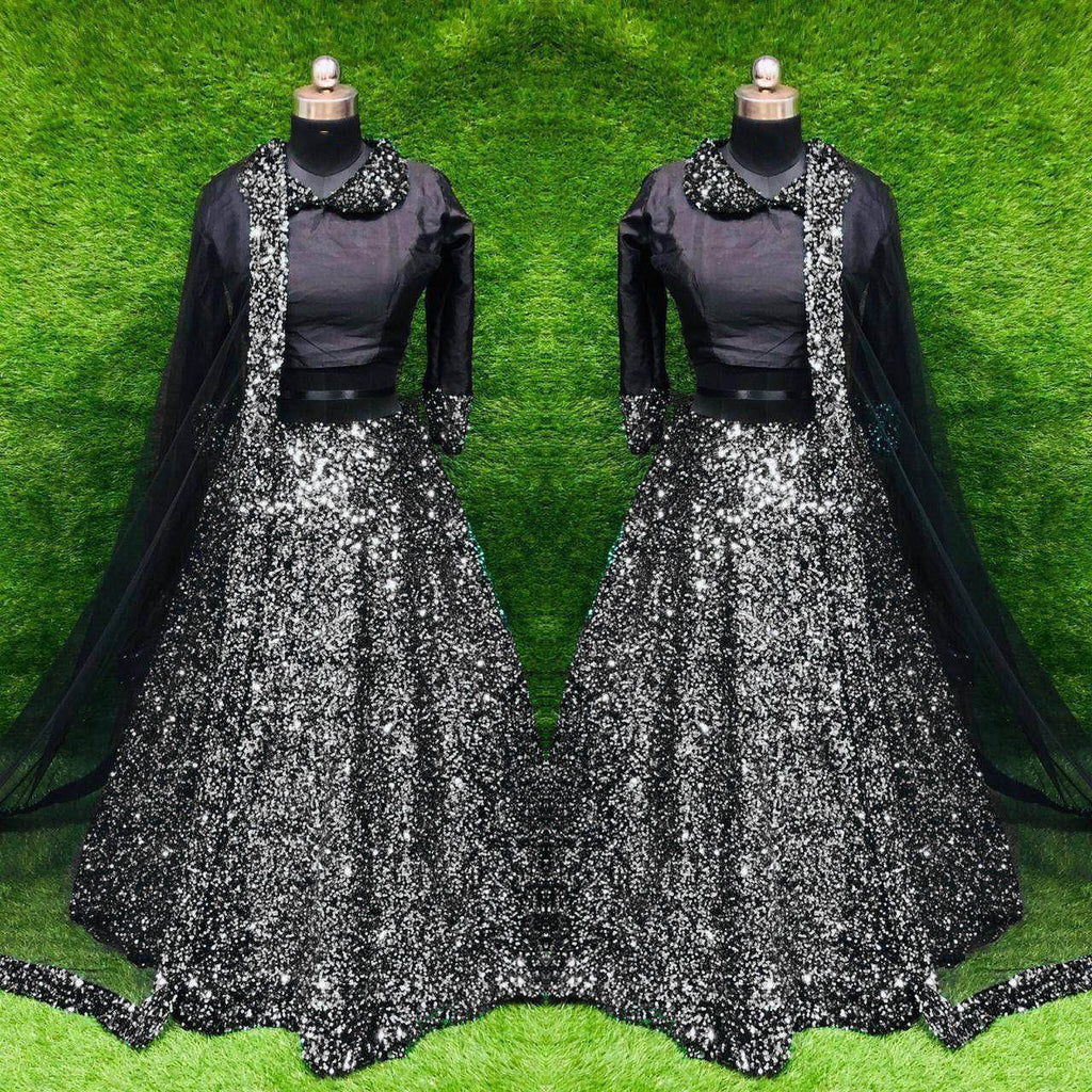 Grey Fully Sequins Velvet Party Wear Lehenga Choli