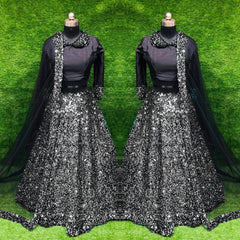 Grey Fully Sequins Velvet Party Wear Lehenga Choli