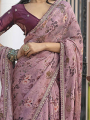 Regal Light Pink Border Work Silk Party Wear Saree With Blouse