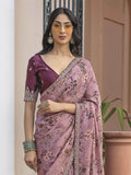 Regal Light Pink Border Work Silk Party Wear Saree With Blouse
