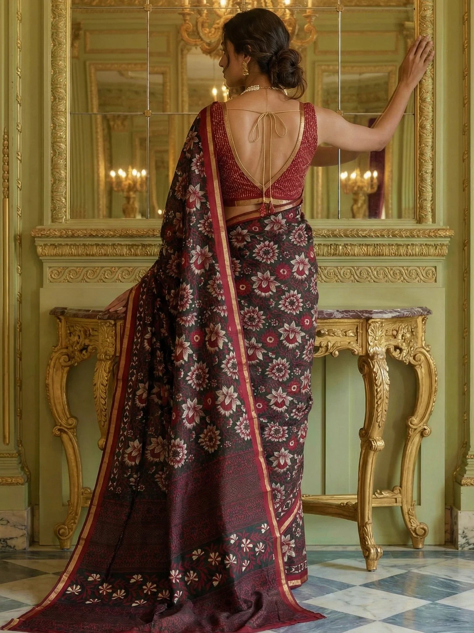 Gorgeous Black Digital Printed Silk Event Wear Saree With Blouse