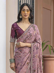 Regal Light Pink Border Work Silk Party Wear Saree With Blouse