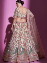 Unimaginable Cream Sequins Embroidered Soft Net Lehenga Choli
