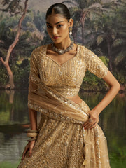 Marvelous Cream Zarkan Work Wedding Wear Lehenga Choli With Dupatta