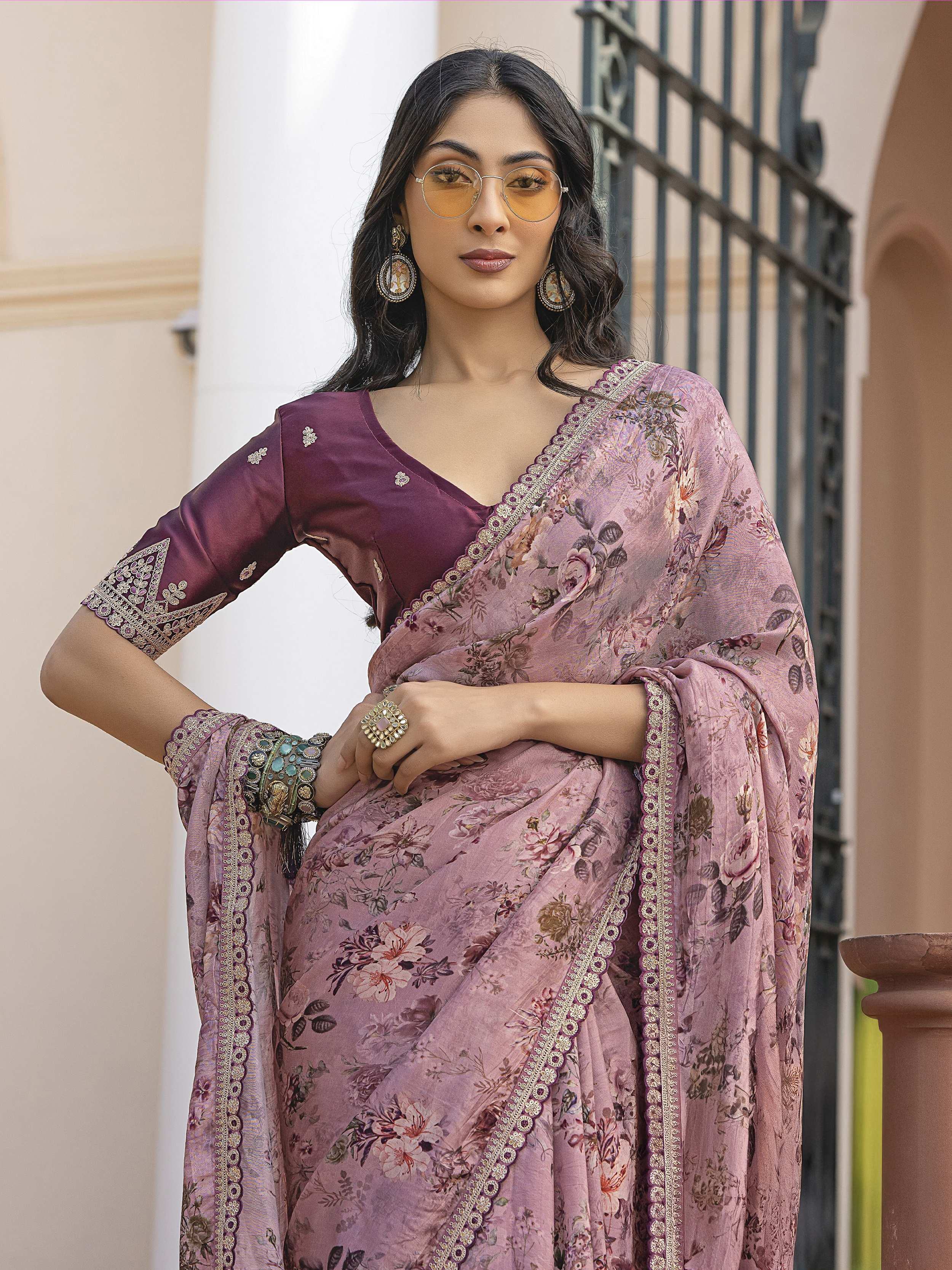 Regal Light Pink Border Work Silk Party Wear Saree With Blouse