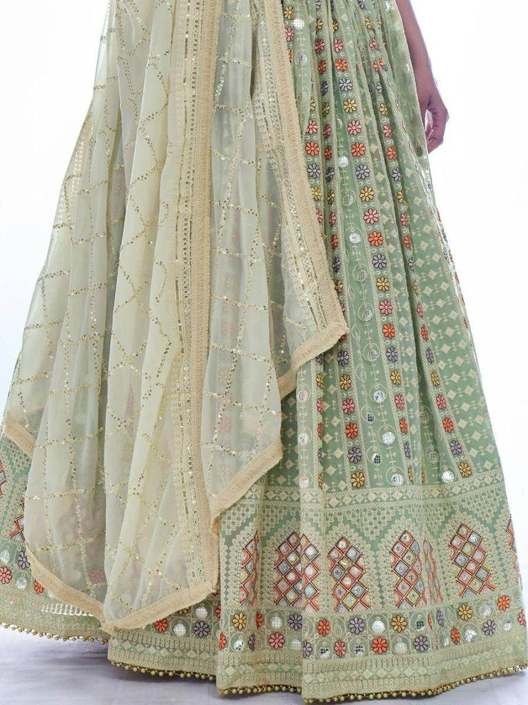 Pretty Light-Green Thread Embroidered Georgette Lehenga Choli