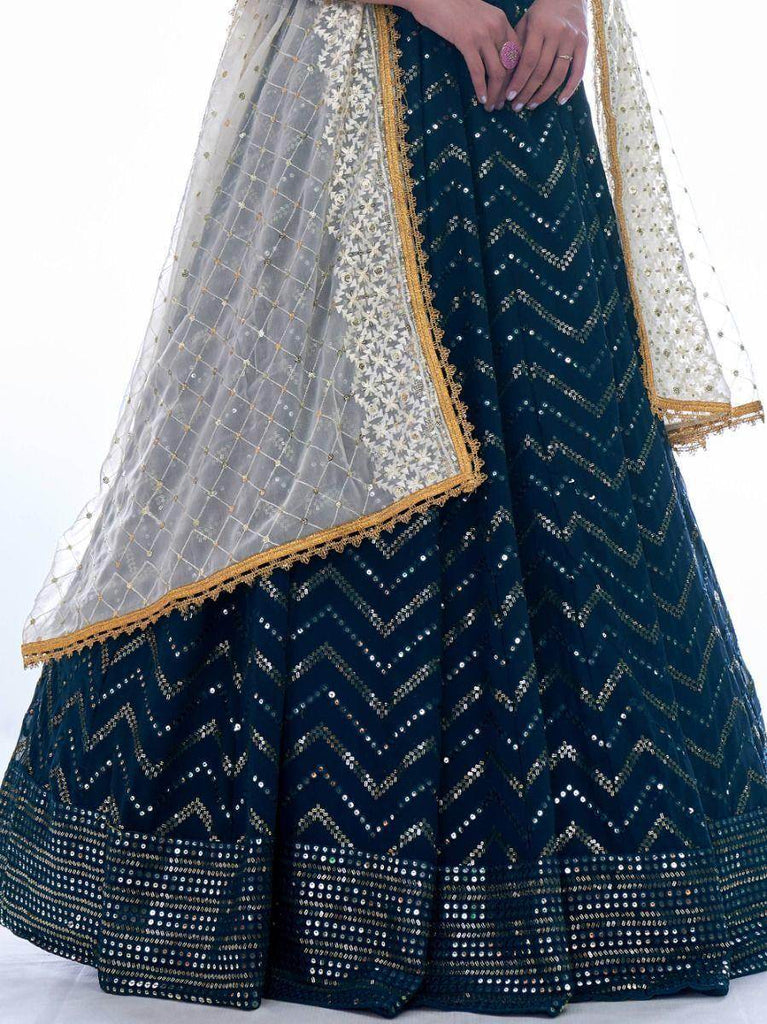 Adorable Rama Thread Embroidered Georgette Lehenga Choli