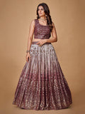 Exquisite Purple Sequined Georgette Marriage Wear Lehenga Choli