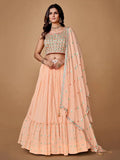 Fascinating Peach Floral Embroidered Chiffon Party Lehenga Choli