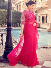 Ravishing Pink Sequins Orangza Party Wear Ruffle Saree With Blouse