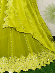 Pleasant Green Thread Embroidered Georgette Party Wear Lehenga Choli