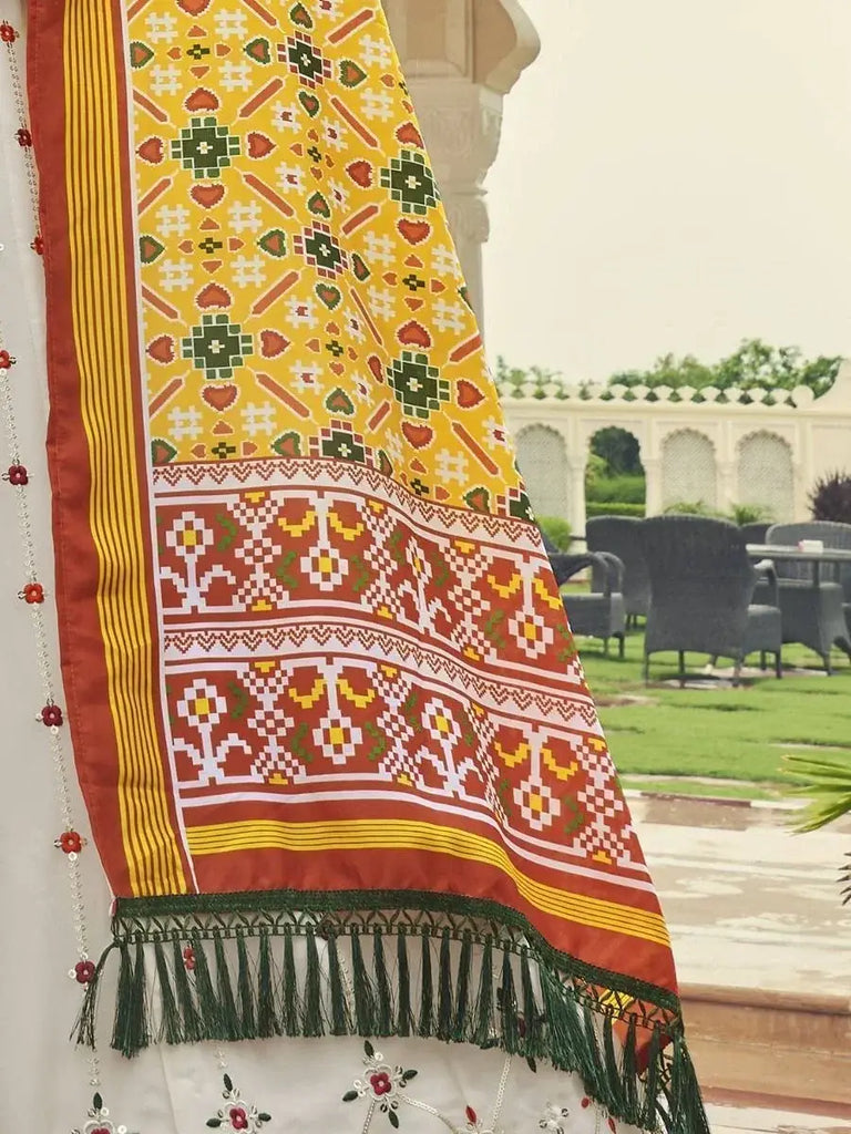 Enchanting White Thread & Sequins Work Georgette Lehenga With Printed Dupatta