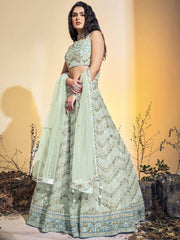 Glamorous Pista Green Hand Worked Net Bridesmaid Lehenga Choli