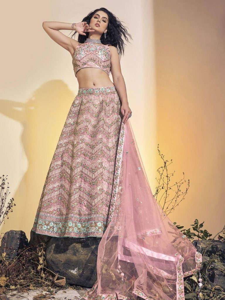 Exquisite Baby Pink Hand Work Soft Net Event Wear Lehenga Choli