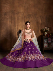 Gorgeous Purple Embroidered Silk Bridesmaid Plus Size Lehenga Choli 