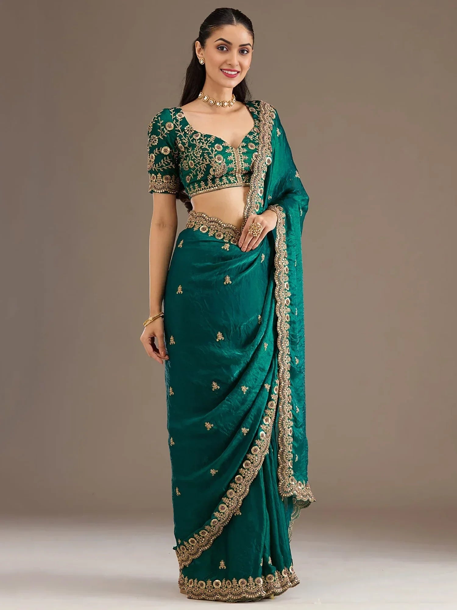 Charming Green Zari Embroidered Silk Reception Wear Saree With Blouse