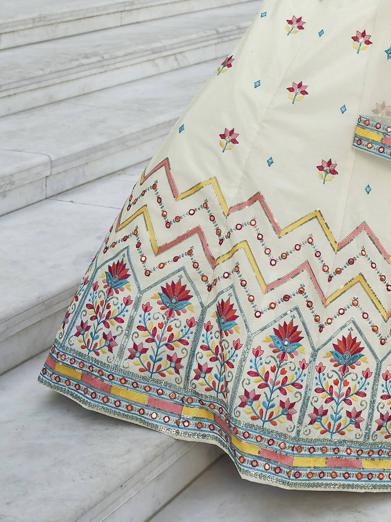 Dazzling Beige Gotta Patti Chinnon Rajasthani Lehenga With Long Choli