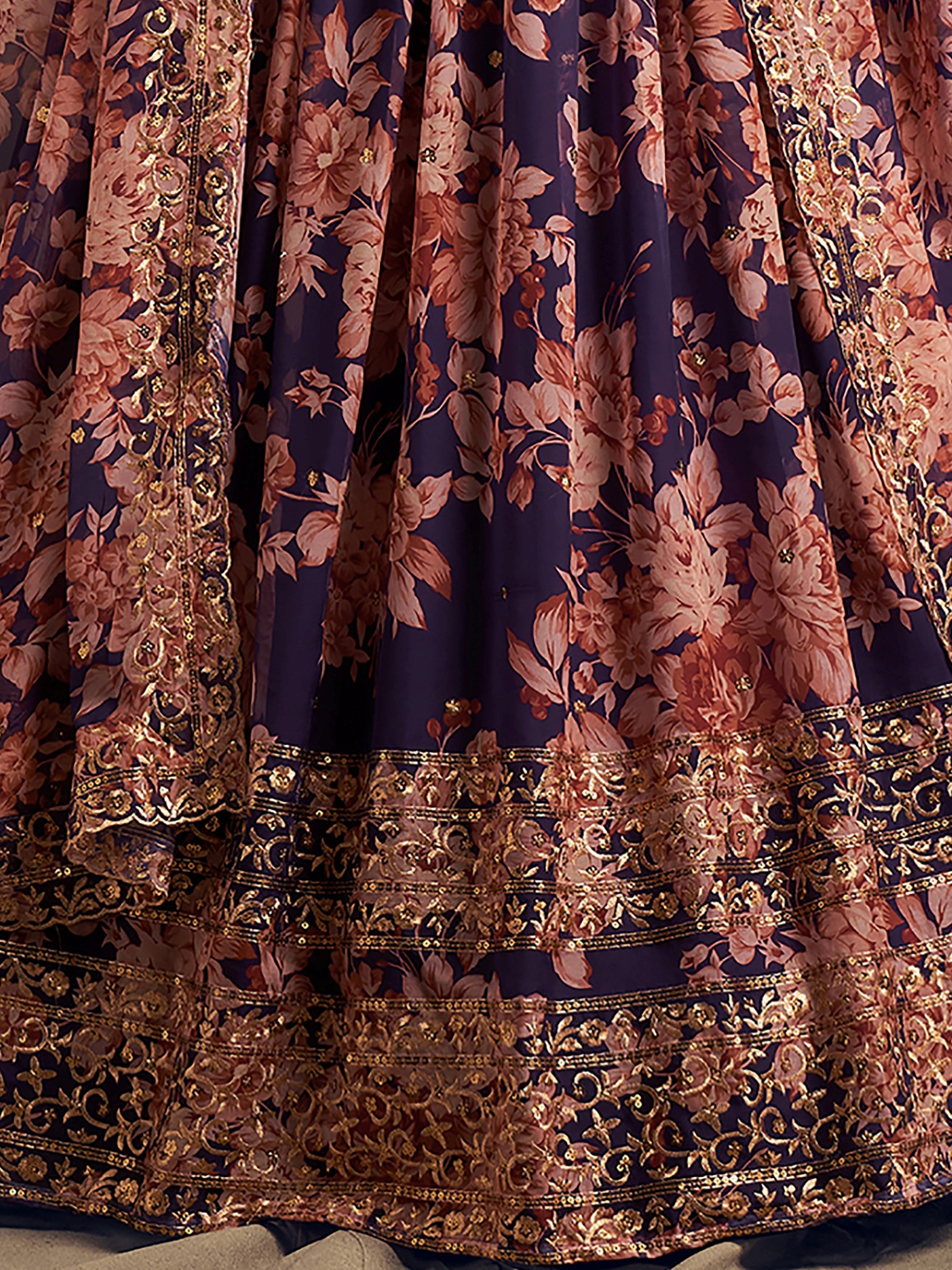 Precious Purple Printed Organza Wedding Wear Plus Size Lehenga Choli