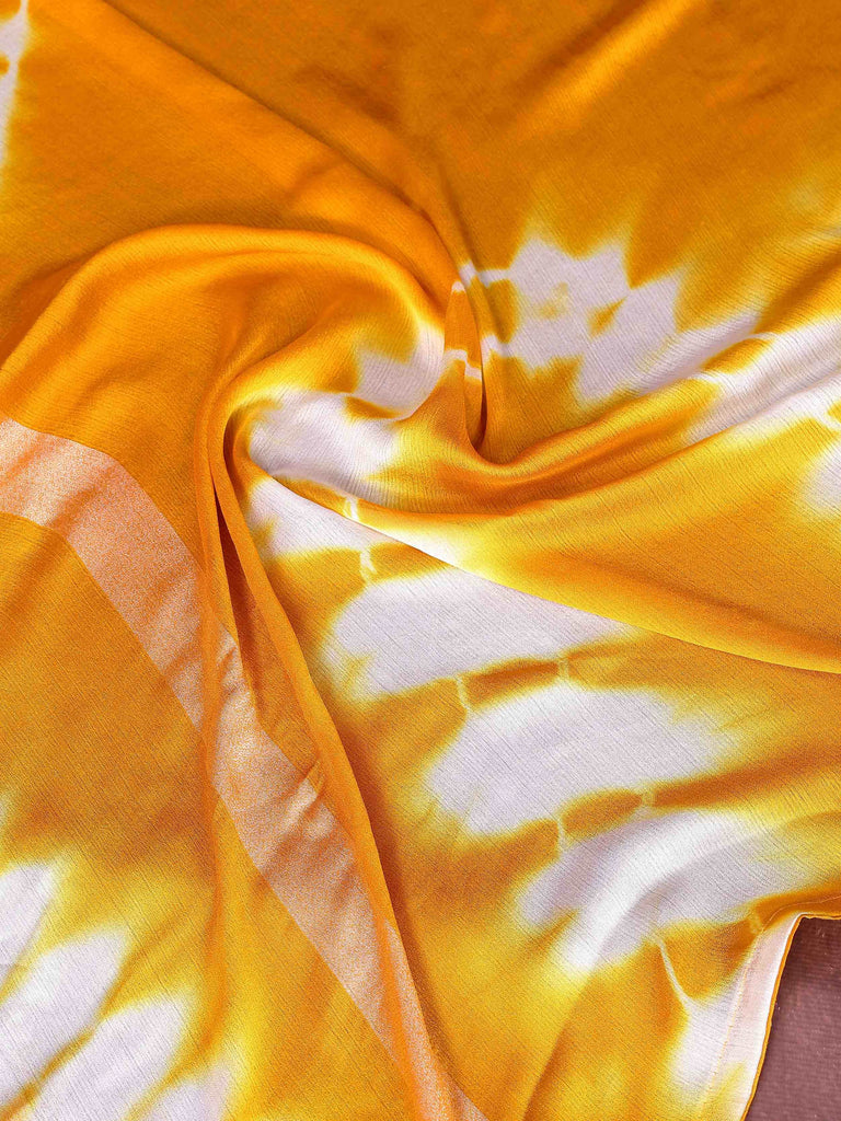 Beautiful Mustard Yellow Shibori Printed Saree With Blouse