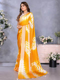 Beautiful Mustard Yellow Shibori Printed Saree With Blouse