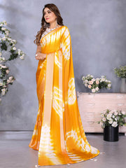 Beautiful Mustard Yellow Shibori Printed Saree With Blouse