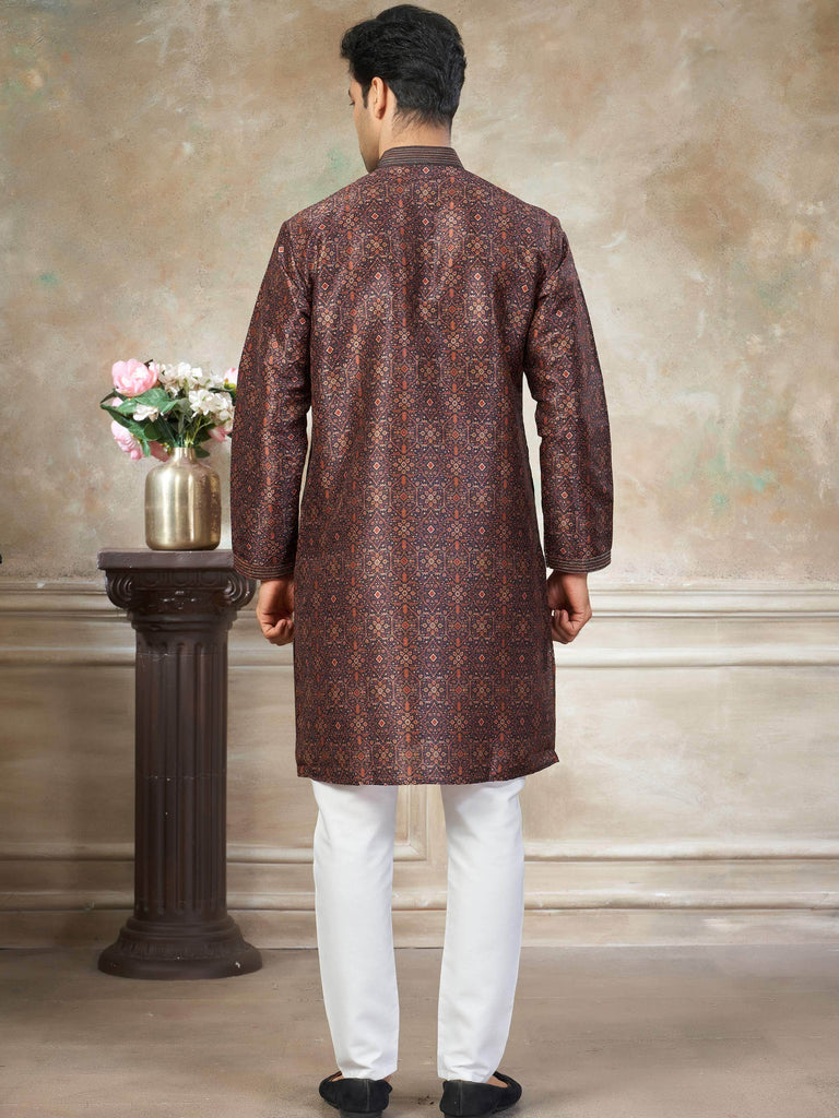 Captivating Brown Digital Printed Silk Festival Wear Men’s Kurta 