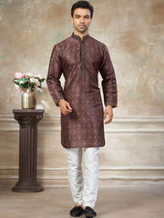 Captivating Brown Digital Printed Silk Festival Wear Men’s Kurta 
