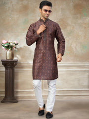 Captivating Brown Digital Printed Silk Festival Wear Men’s Kurta 